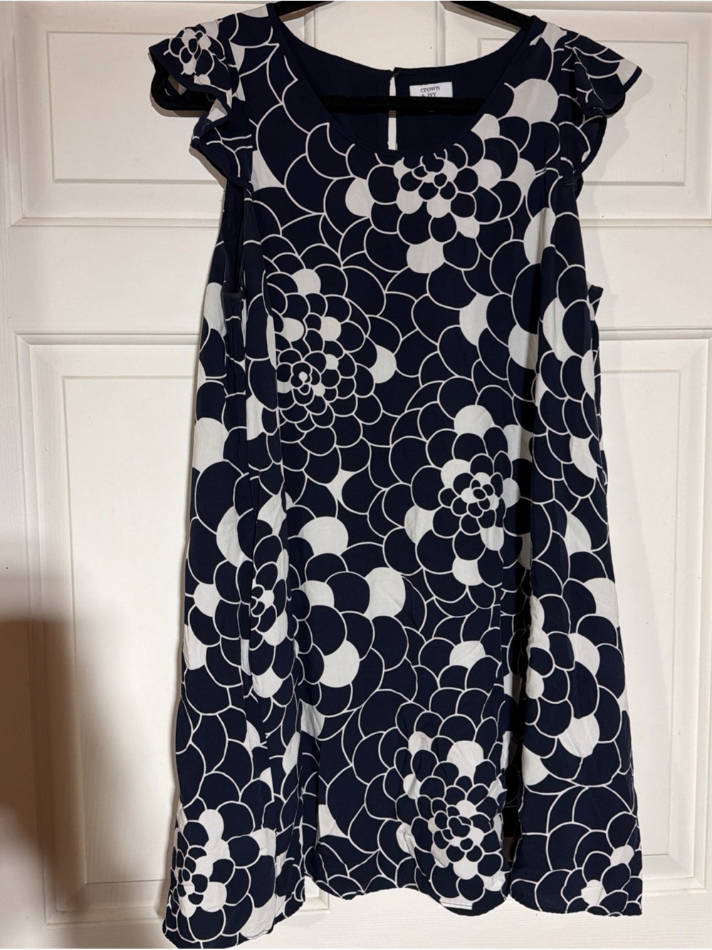 crown & ivy Navy and White Floral A-Line Dress